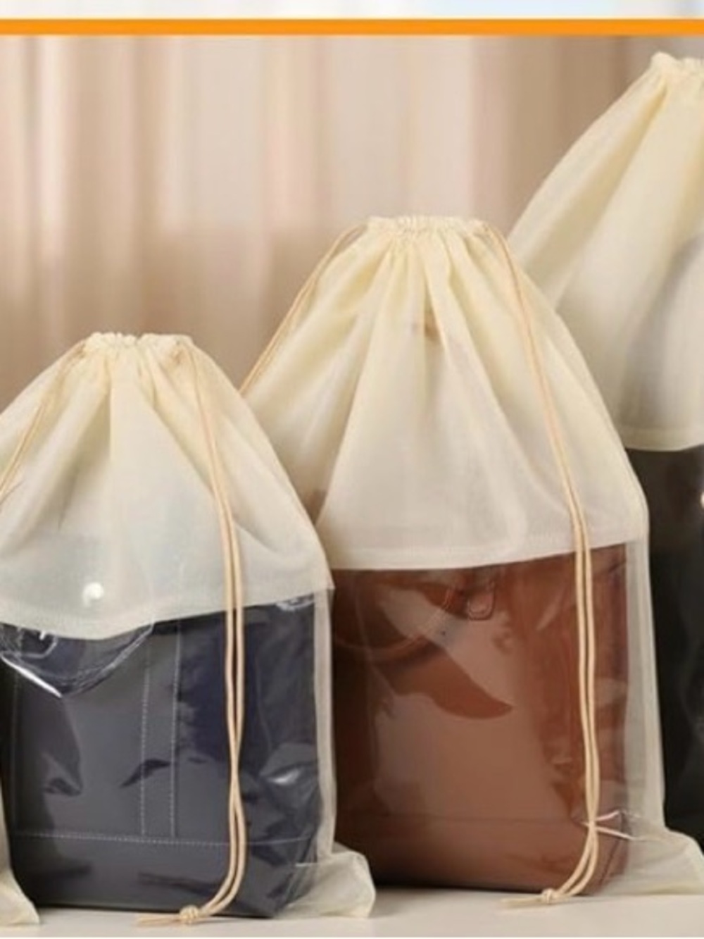 Premium Drawstring Dust Bag for Women’s Handbags - Cream